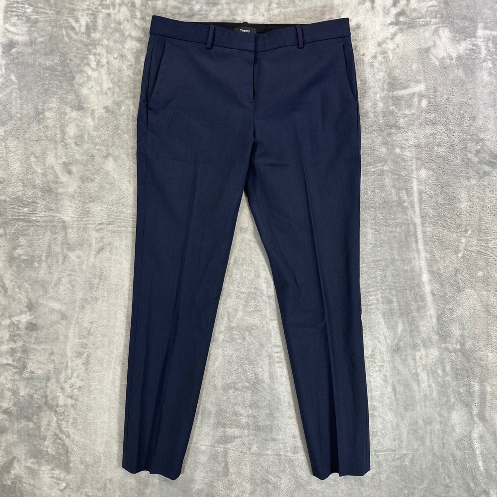 Theory Testra Dress Pants Womens Size 8 Navy Blue Virgin Wool 2B Edition
